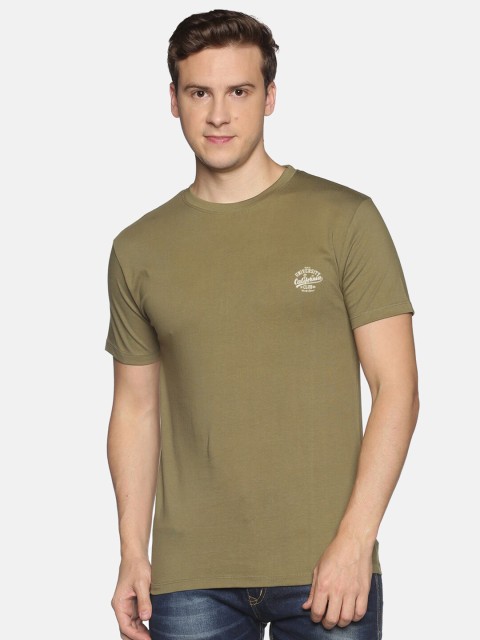 

MASH UNLIMITED Men Olive Green Solid Slim Fit T-shirt