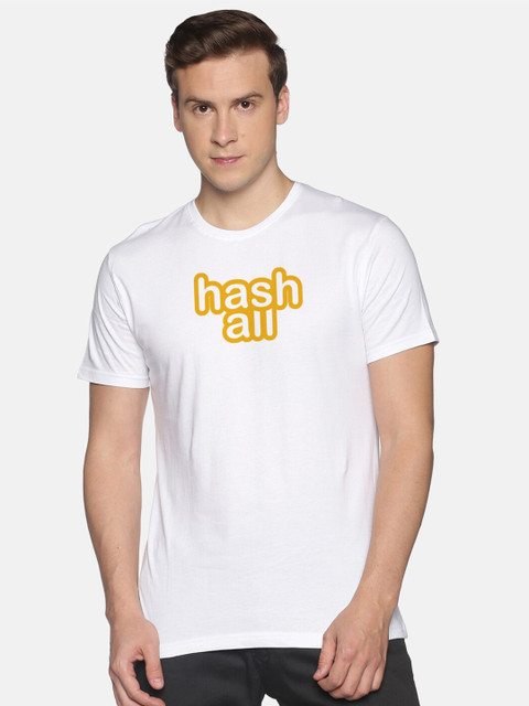 

MASH UNLIMITED Men White Typography Printed Slim Fit T-shirt