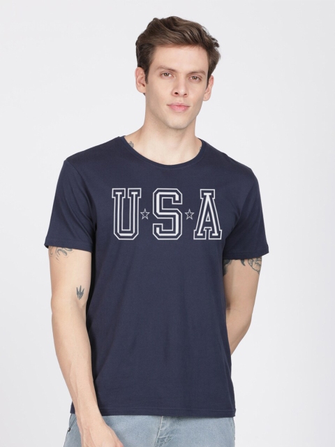 

MASH UNLIMITED Men Navy Blue Typography Printed Slim Fit T-shirt