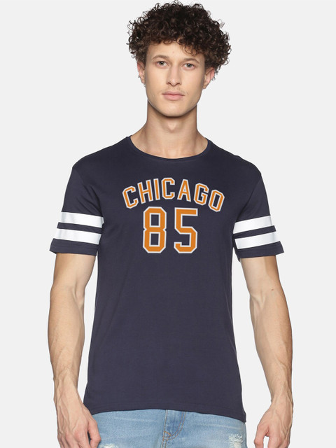 

MASH UNLIMITED Men Navy Blue Typography Printed Slim Fit T-shirt