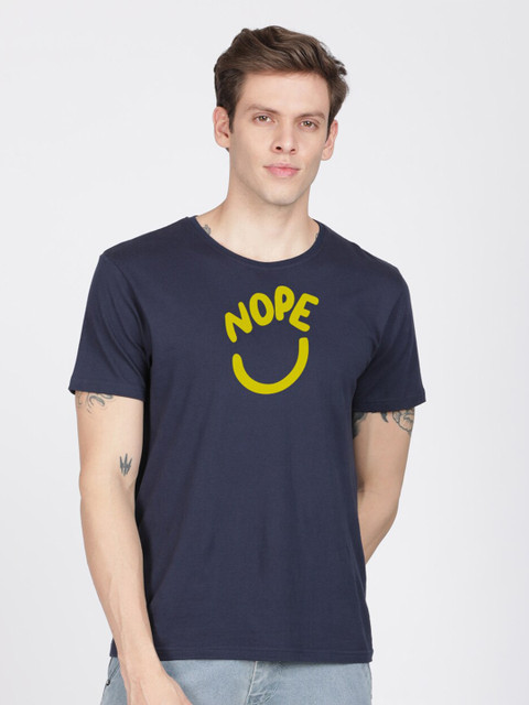 

MASH UNLIMITED Men Navy Blue Typography Printed Slim Fit T-shirt