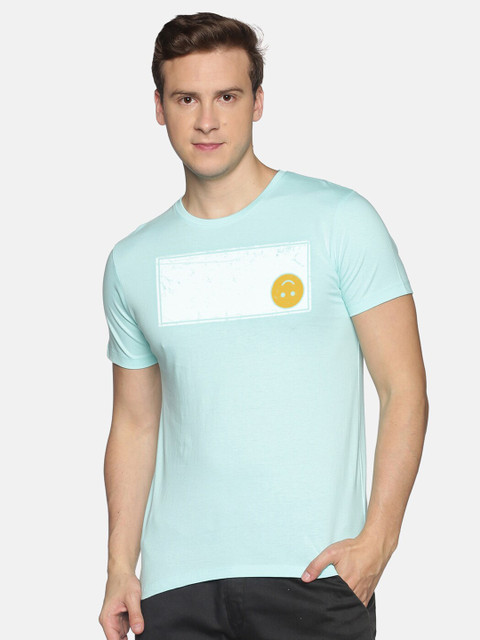 

MASH UNLIMITED Men Turquoise Blue Graphic Printed Slim Fit T-shirt