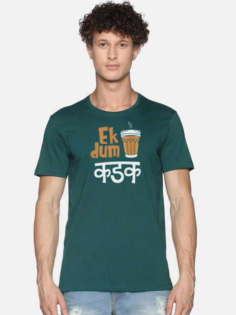 

MASH UNLIMITED Men Green Typography Printed Slim Fit T-shirt