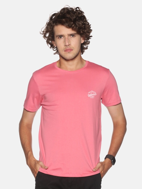 

MASH UNLIMITED Men Pink Solid Slim Fit T-shirt