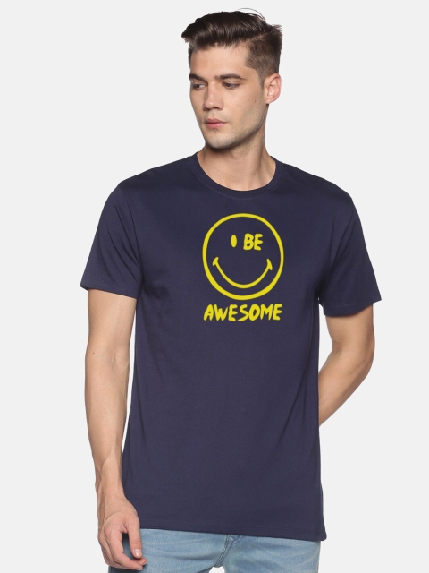 

MASH UNLIMITED Men Navy Blue Typography Printed Slim Fit T-shirt