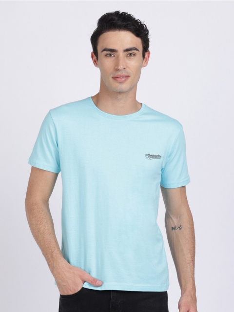 

MASH UNLIMITED Men Turquoise Blue Solid Slim Fit T-shirt