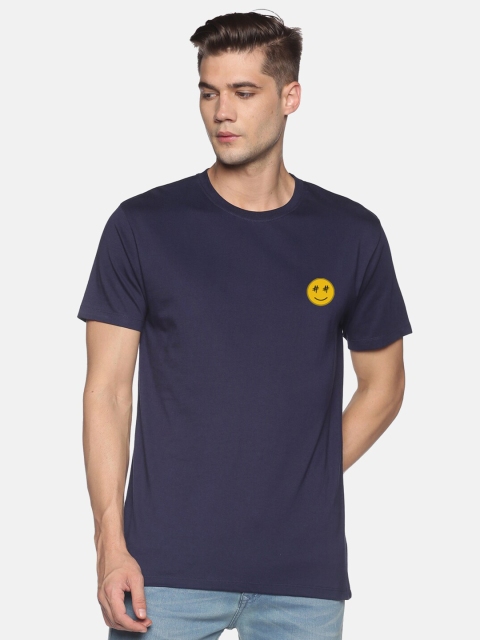 

MASH UNLIMITED Men Navy Blue Solid Slim Fit T-shirt