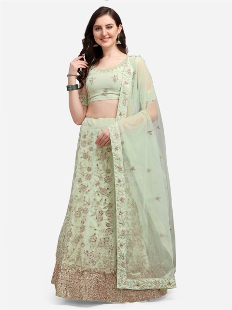 

Satrani Lime Green & Gold-Toned Embroidered Sequinned Semi-Stitched Lehenga & Unstitched Blouse With Dupatta