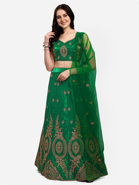 

Satrani Green & Gold-Toned Embroidered Semi-Stitched Lehenga & Unstitched Blouse With Dupatta