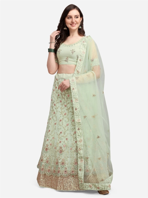 

Satrani Lime Green & Pink Embroidered Semi-Stitched Lehenga & Blouse With Dupatta