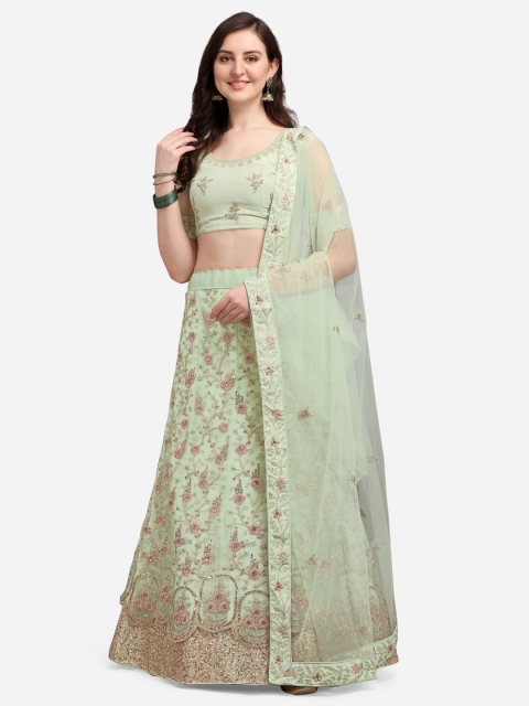 

Satrani Lime Green & Pink Embroidered Semi-Stitched Lehenga & Blouse With Dupatta