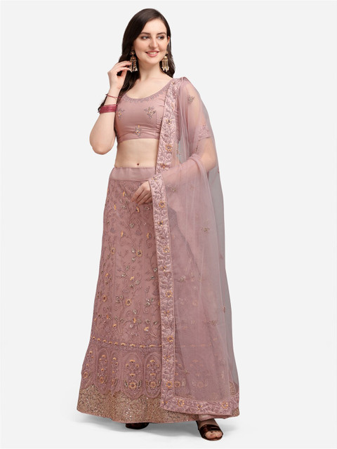 

Satrani Peach-Coloured Embroidered Semi-Stitched Lehenga & Unstitched Blouse With Dupatta