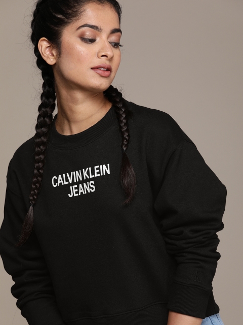 

Calvin Klein Jeans Women Black Printed EASY INSTITUTIONAL CREWNECK Sweatshirt