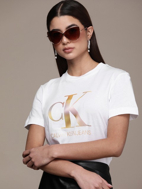 

Calvin Klein Jeans Women White Brand Logo Printed T-shirt