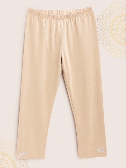 

Biba Girls Beige Solid Capris with Embroidered Detail