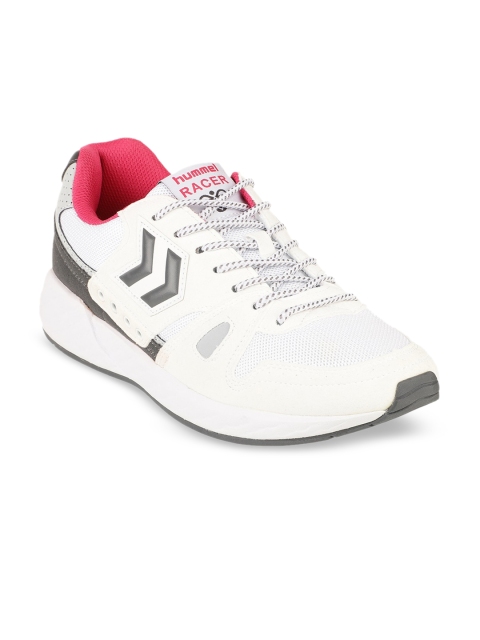 

hummel Women White & Grey Woven Design Suede Sneakers