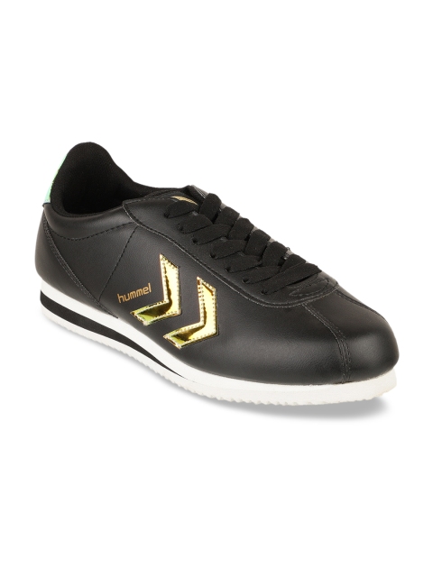 

hummel Women Black & Gold-Tone Colourblocked PU Sneakers