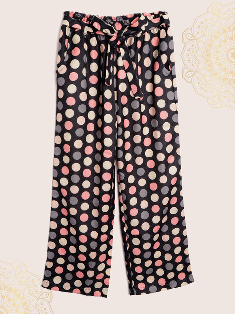 

Biba Girls Black & Peach-Coloured Polka Dot Print Trousers with Belt