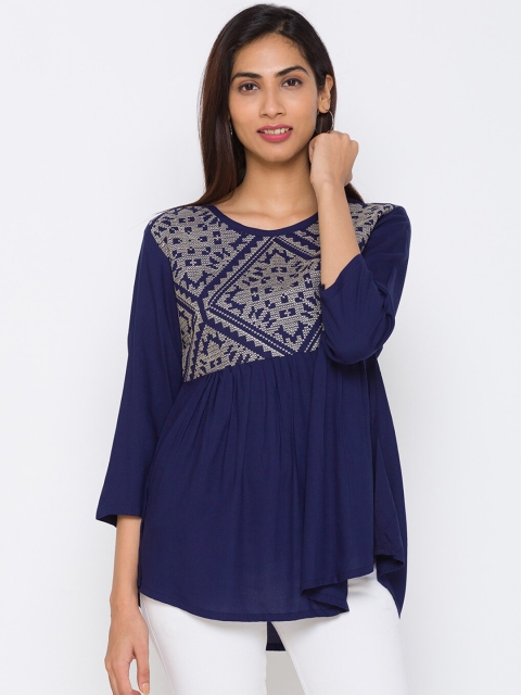 

ZOLA Navy Blue Embroidered Top