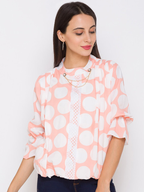 

ZOLA Women Peach-Coloured Polka Dots Top