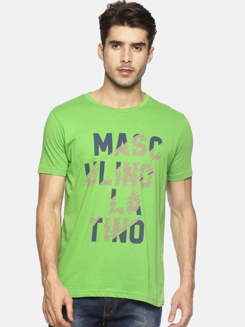 

Masculino Latino Men Green Pure Cotton Typography Printed T-shirt