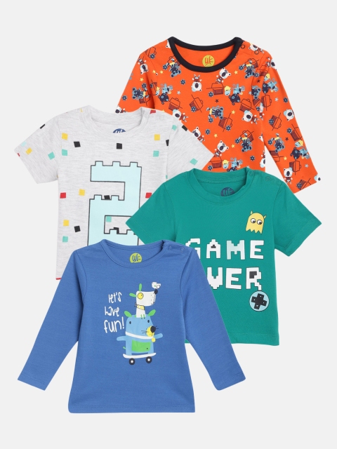 

YK Infant Boys Grey Melange & Sea Green 4 Printed T-shirt