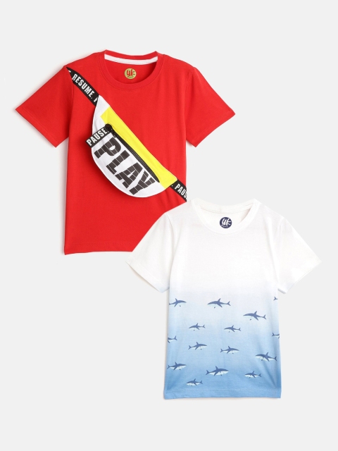 

YK Boys Red & White Printed T-shirts Pack of 2