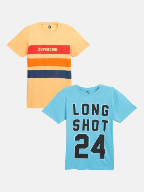 

YK Boys Yellow & Red 2 Striped & Printed T-shirts