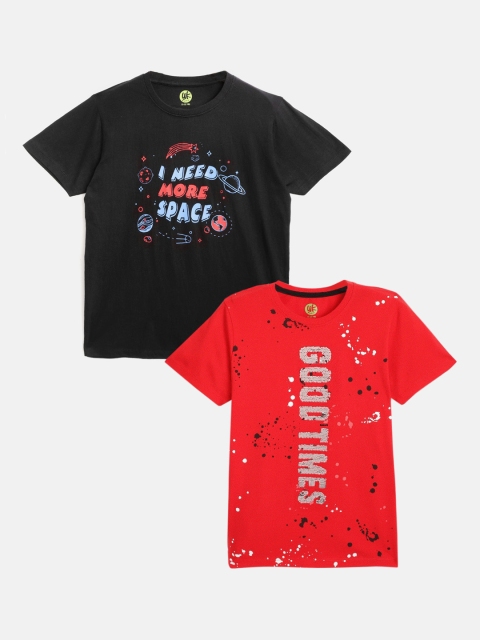 

YK Boys Red & Black Typography Printed T-shirts Pack of 2