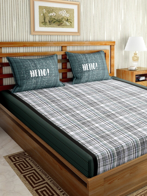 

BELLA CASA Green & Grey Floral 160 TC Cotton King Bedsheet with 2 Pillow Covers