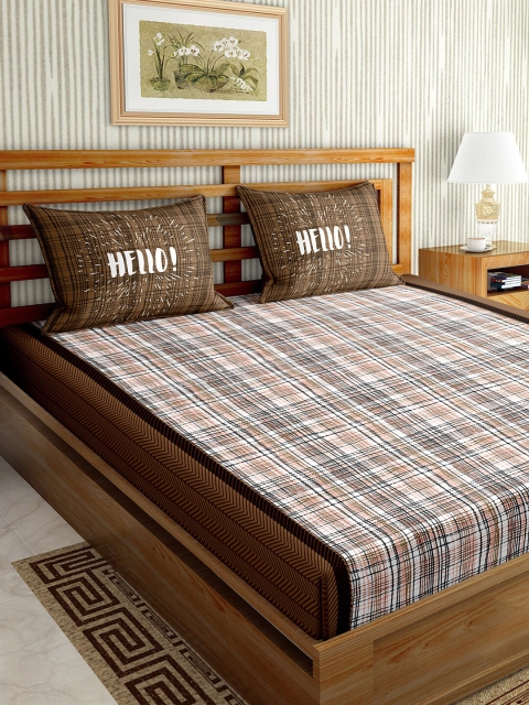 

BELLA CASA Brown & White Geometric 160 TC King Bedsheet with 2 Pillow Covers