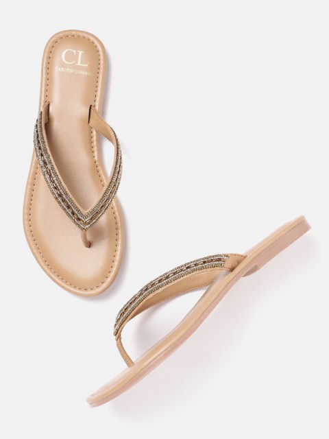 

Carlton London Women Gold-Toned Embellished Open Toe Flats