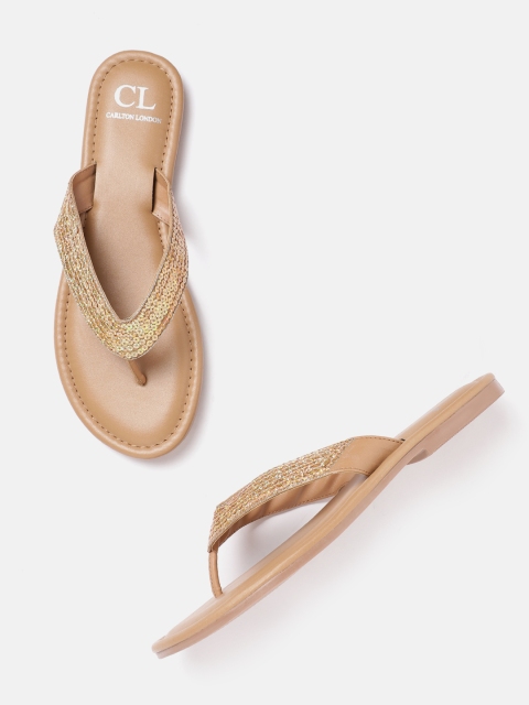 

Carlton London Women Gold-Toned Sequinned Open Toe Flats
