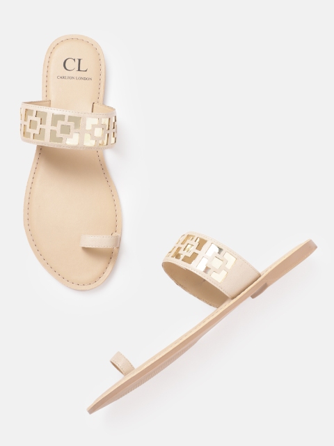 

Carlton London Women Beige & Gold-Toned Laser Cuts One Toe Flats