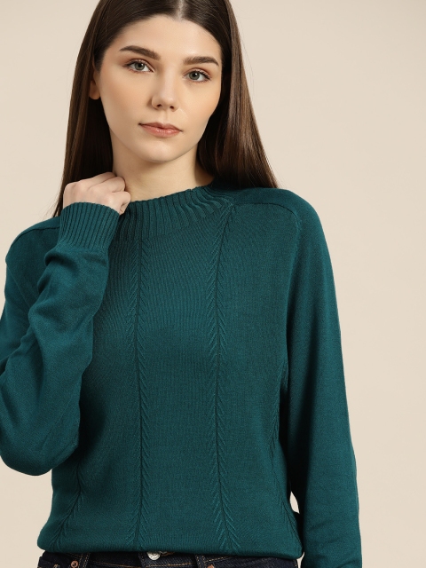 

ether Women Teal Green Solid Pullover