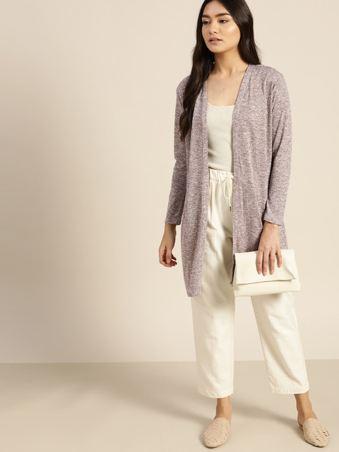 

ether Women Pink & Black Solid Longline Front-Open Sweater