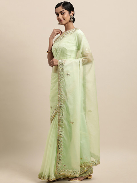 

Geroo Jaipur Sea Green Embellished Gotta Patti Organza Saree