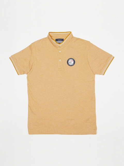 

Octave Boys Mustard Yellow Mandarin Collar Cotton T-shirt
