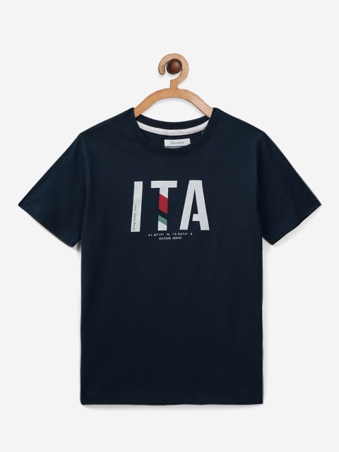 

Octave Boys Navy Blue & White Typography Printed T-shirt