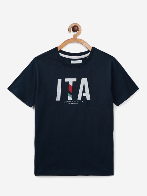

Octave Boys Navy Blue & White Typography Printed T-shirt