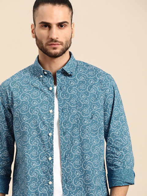 

Nautica Men Blue & White Pure Cotton Slim Fit Floral Opaque Printed Casual Shirt