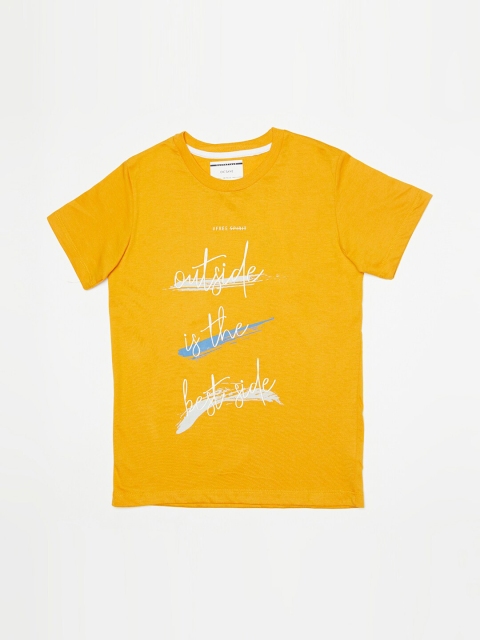 

Octave Boys Yellow Typography Printed T-shirt