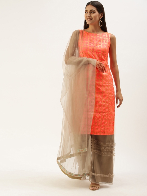 

EthnoVogue Women Orange Ethnic Motifs Regular Kurta with Palazzos & With Dupatta