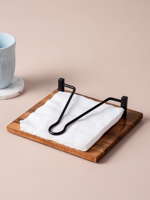 

nestroots Unisex Brown & Black Solid Wood Napkin Holder