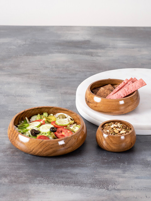 

nestroots Set of 3 Brown Solid Wooden Serving Bowls