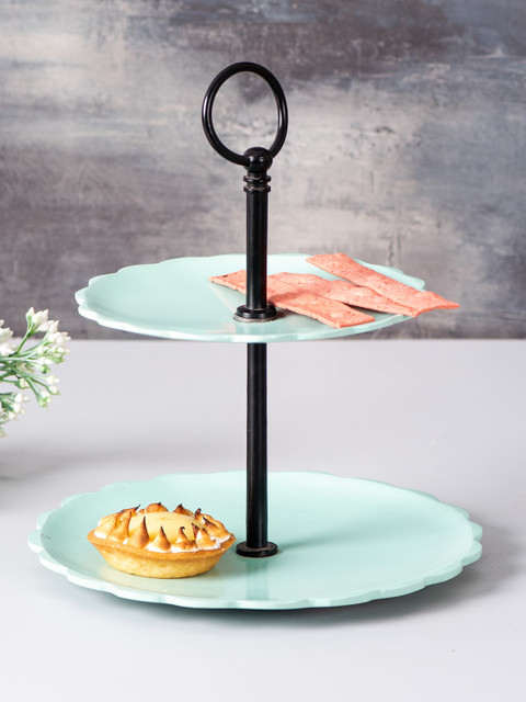 

nestroots Blue & Black Scallop Edge Two Tier Cake Stand