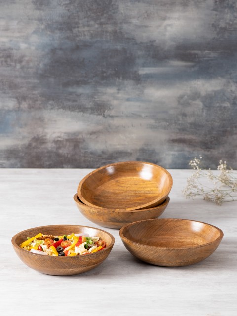 

nestroots Set of 4 Brown Solid Wooden Serving Bowls