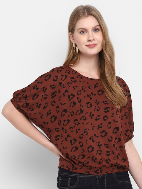 

FOSH Brown & Black Animal Blouson Top