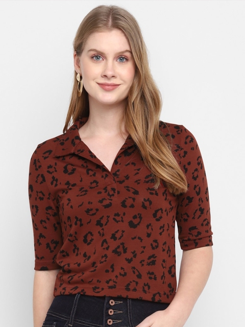 

FOSH Brown & Black Animal Shirt Style Top