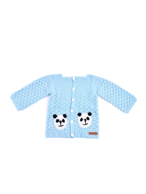 

The Original Knit Unisex Kids Blue & White Cardigan with Applique Detail